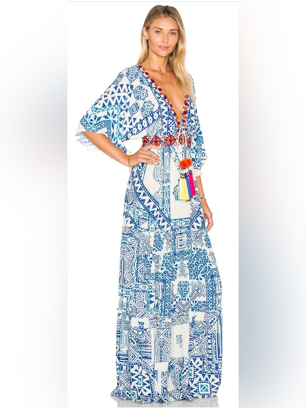 Hemant & Nandita Tie-Tassel Maxi Dress -Embroidered- S (fits to L)  - MSRP $648 - Picture 3 of 16
